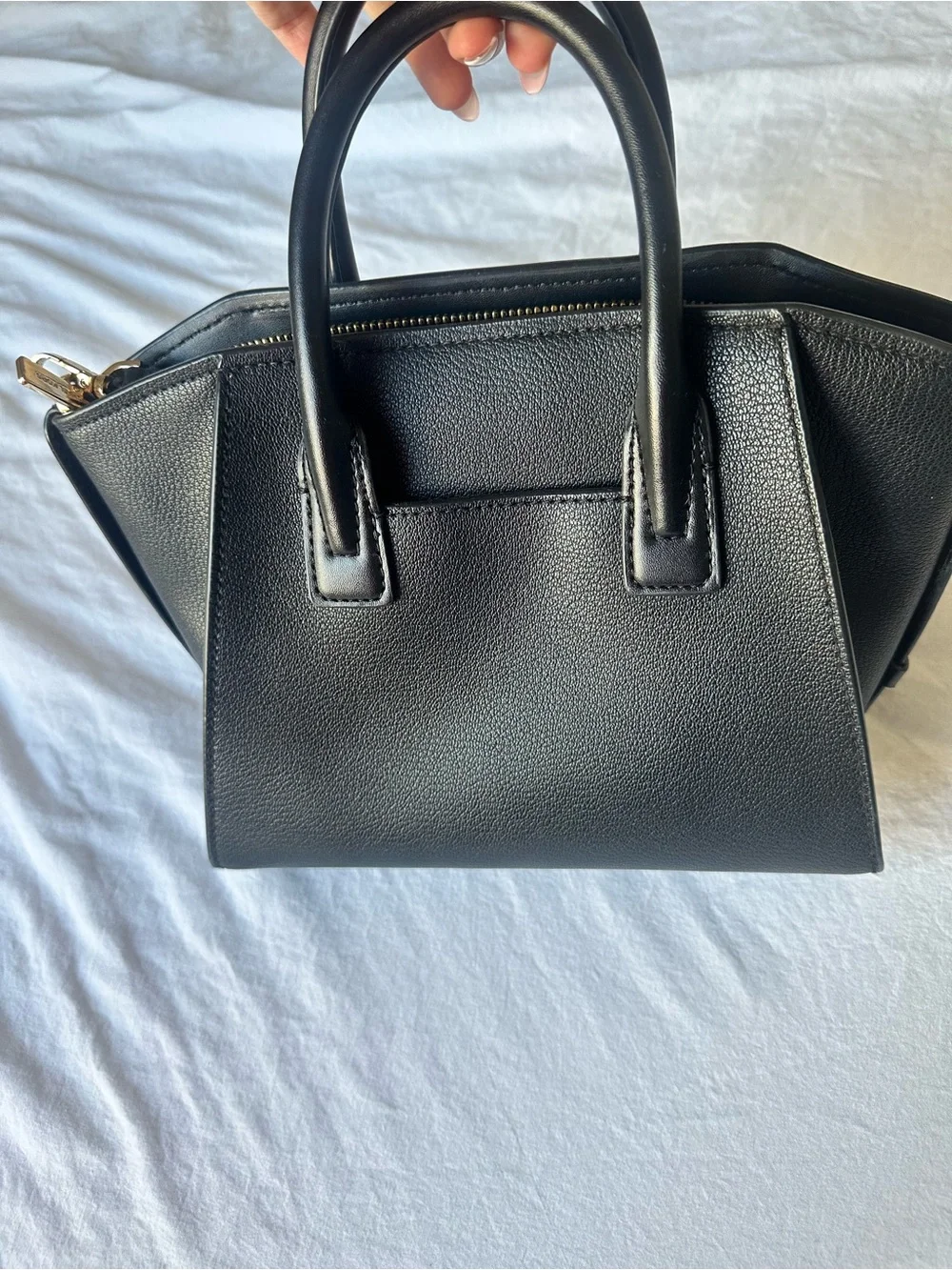 Michael Kors Black Leather Satchel with Gold Logo Charm - Picture 3 of 5
